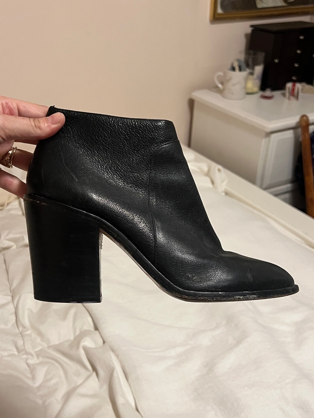 Loeffler Randall- Classic Black Leather Ankle Boot with Block Heel  (10 US)